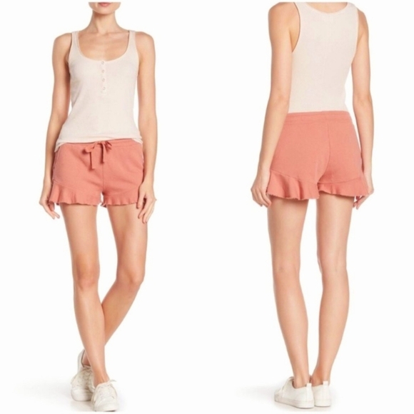 Nation LTD, Aviva Ruffle Drawstring Gym Shorts, in Sedona,  Size Medium - Picture 2 of 9